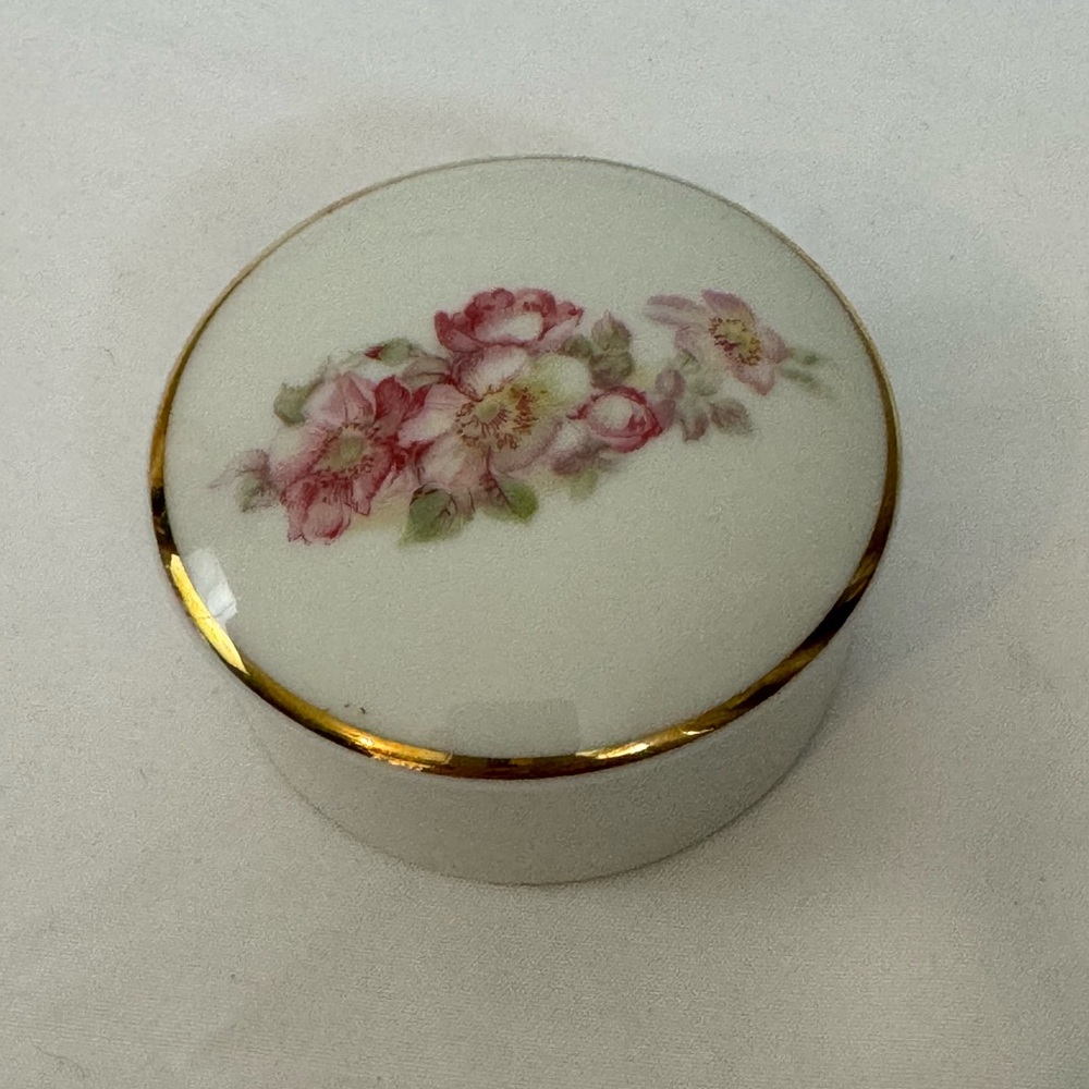 Vintage Gerold Porcelain Trinket Box Pink Flowers Jewelry Storage